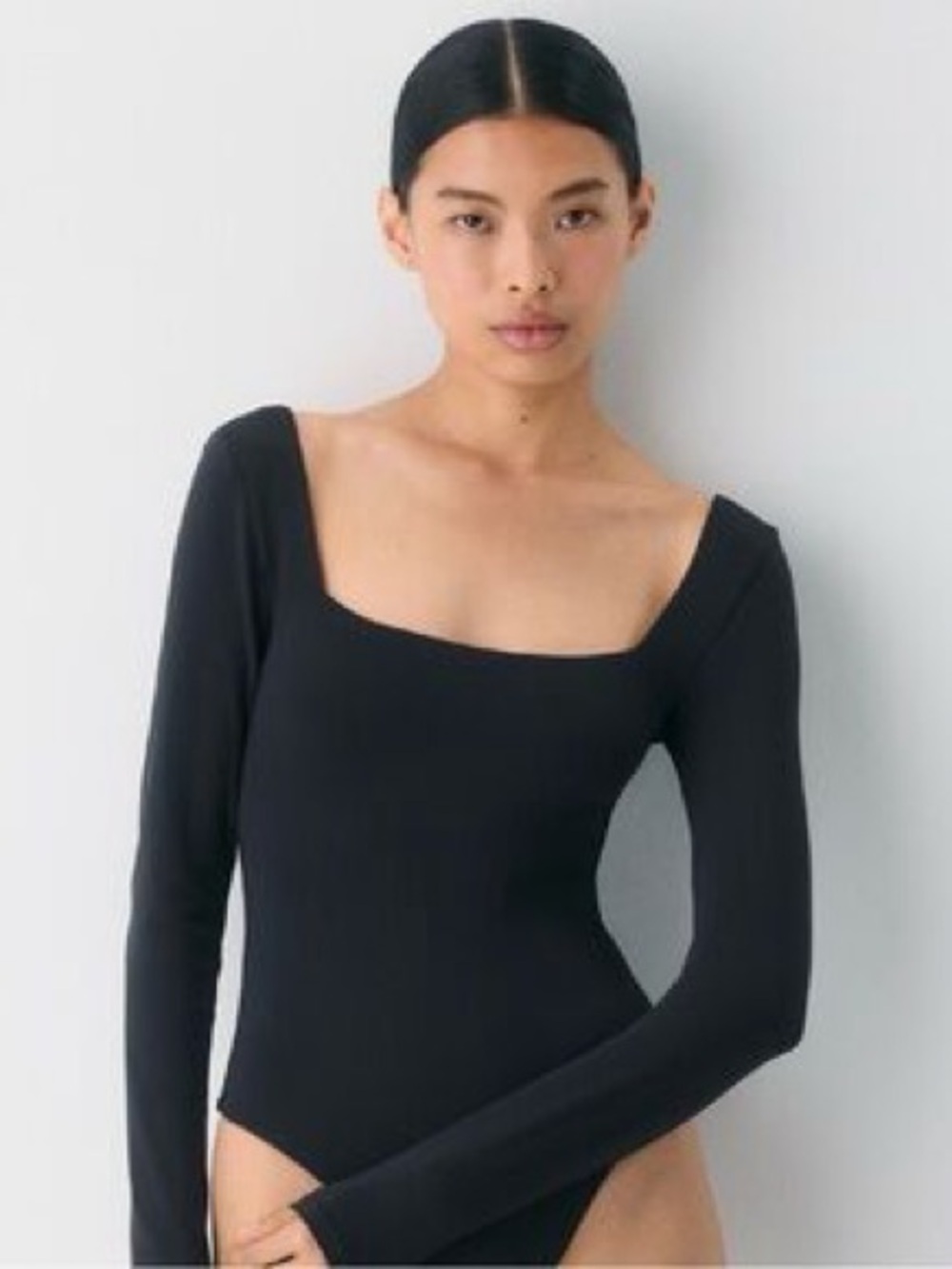 Aritzia Contour Black Long-Sleeve Square Neck Bodysuit